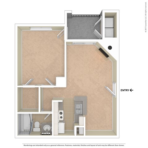 Floor plan for 1 bed, 1 bath, 620 sqft